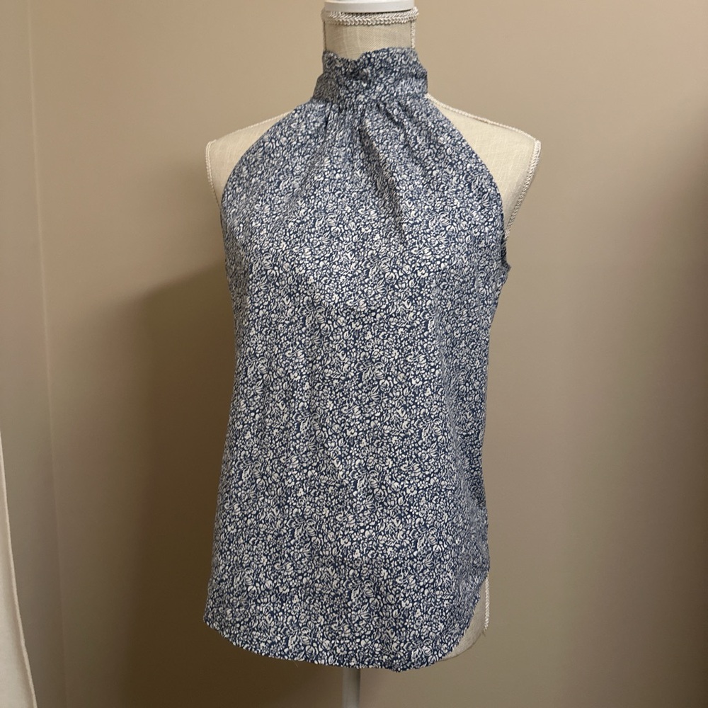 J. Crew Blue Floral Halter Blouse